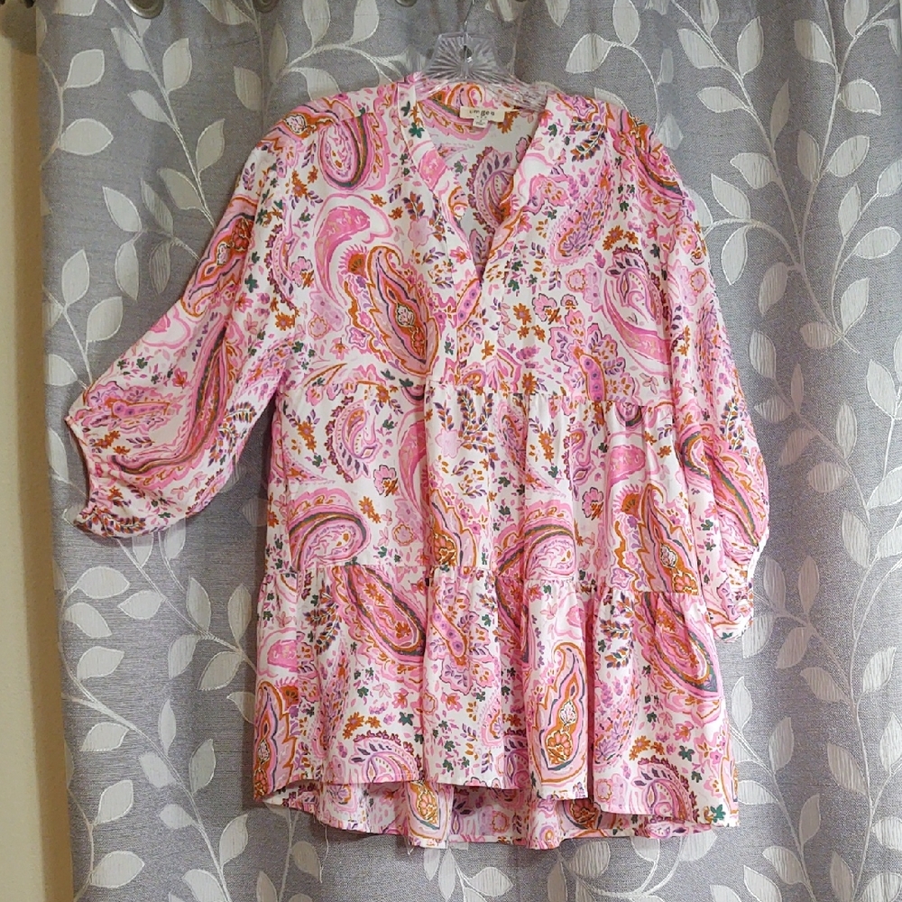 Umgee Women's Pink and Orange Paisley Blouse size S